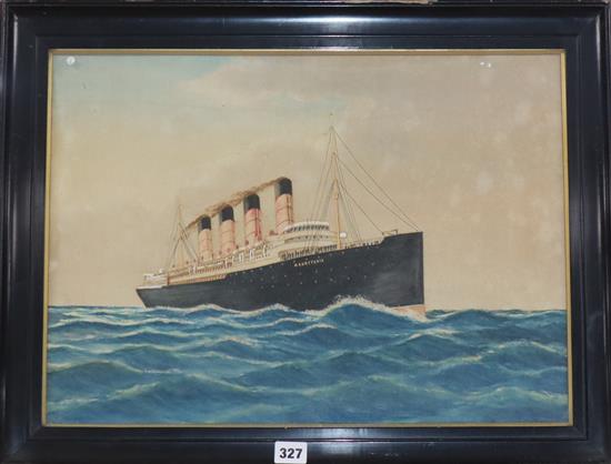 English School, watercolour, Study of The Mauretania at sea, 37 x 51cm